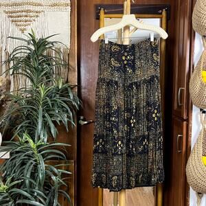 Vintage Blassport Bill Blass Rayon Midi Skirt 14 Abstract Batik Crinkle 90s Boho